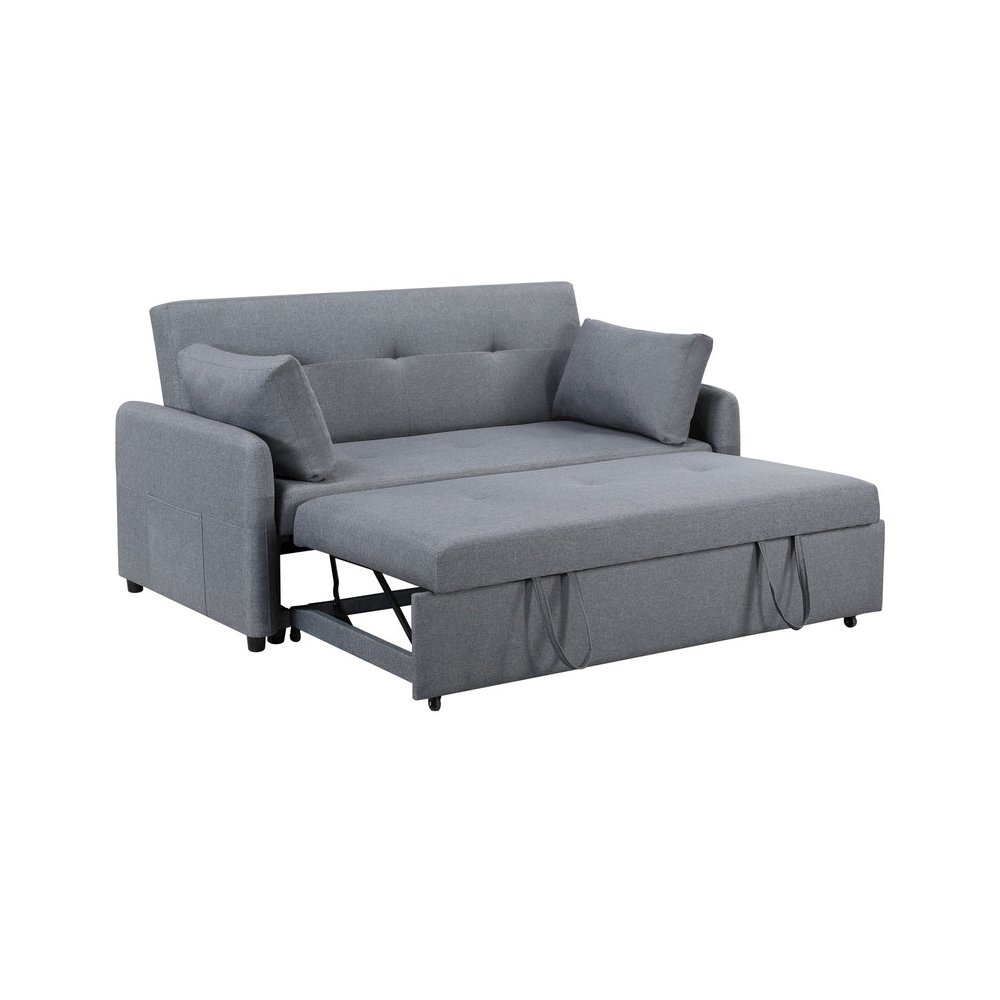 Radella 69″W Gray Linen Convertible Sleeper Loveseat with USB Ports