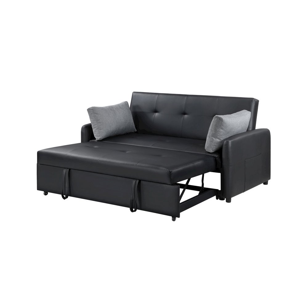 Radella 69″W Black PU Leather Convertible Sleeper Loveseat with USB Ports