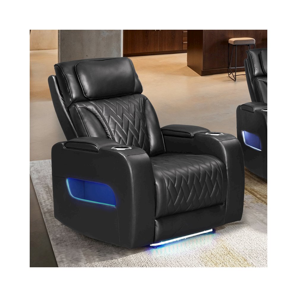 37″W Black Leather Aire Transformer Power Reclining Chair with Power Headrest