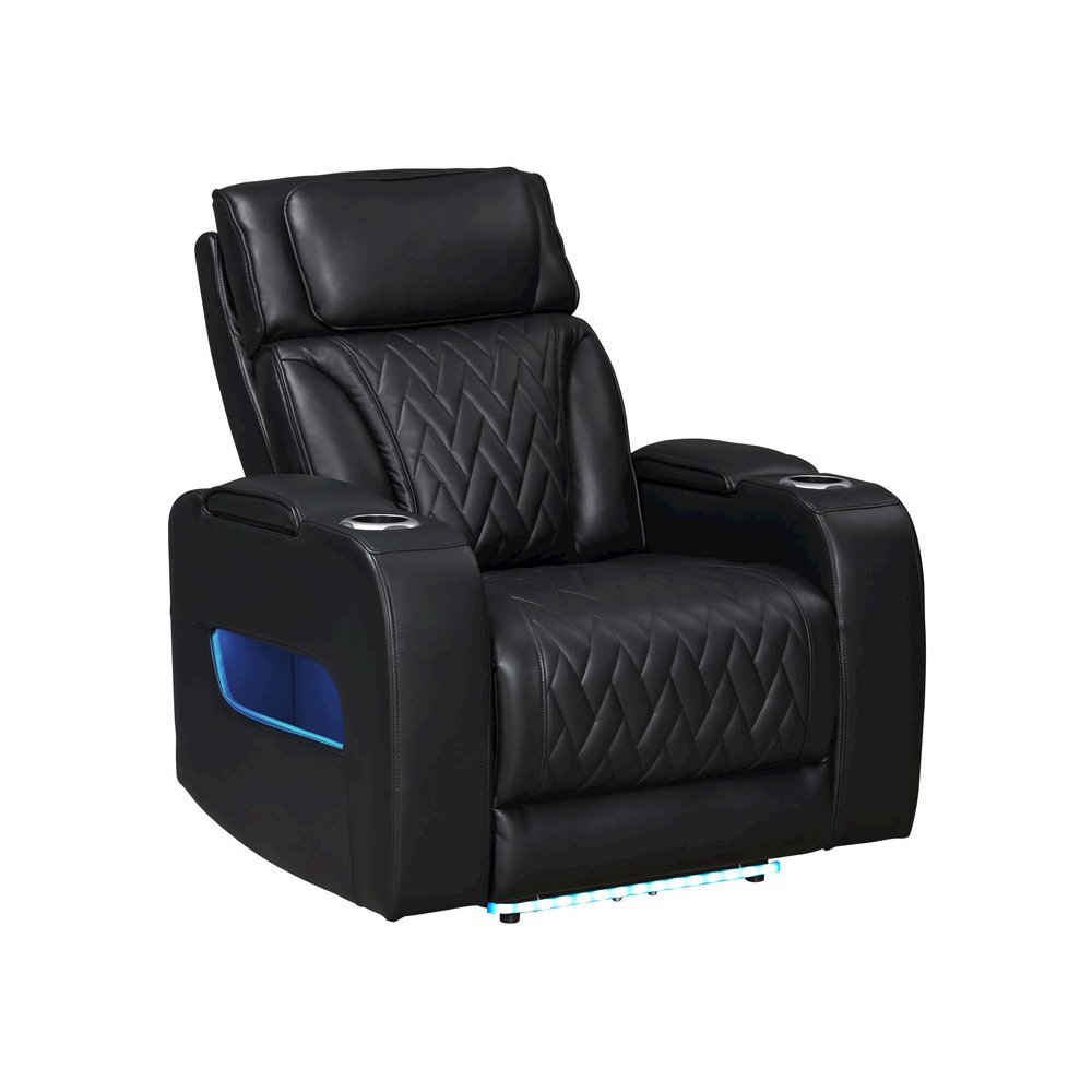 37″W Black Leather Aire Transformer Power Reclining Chair with Power Headrest