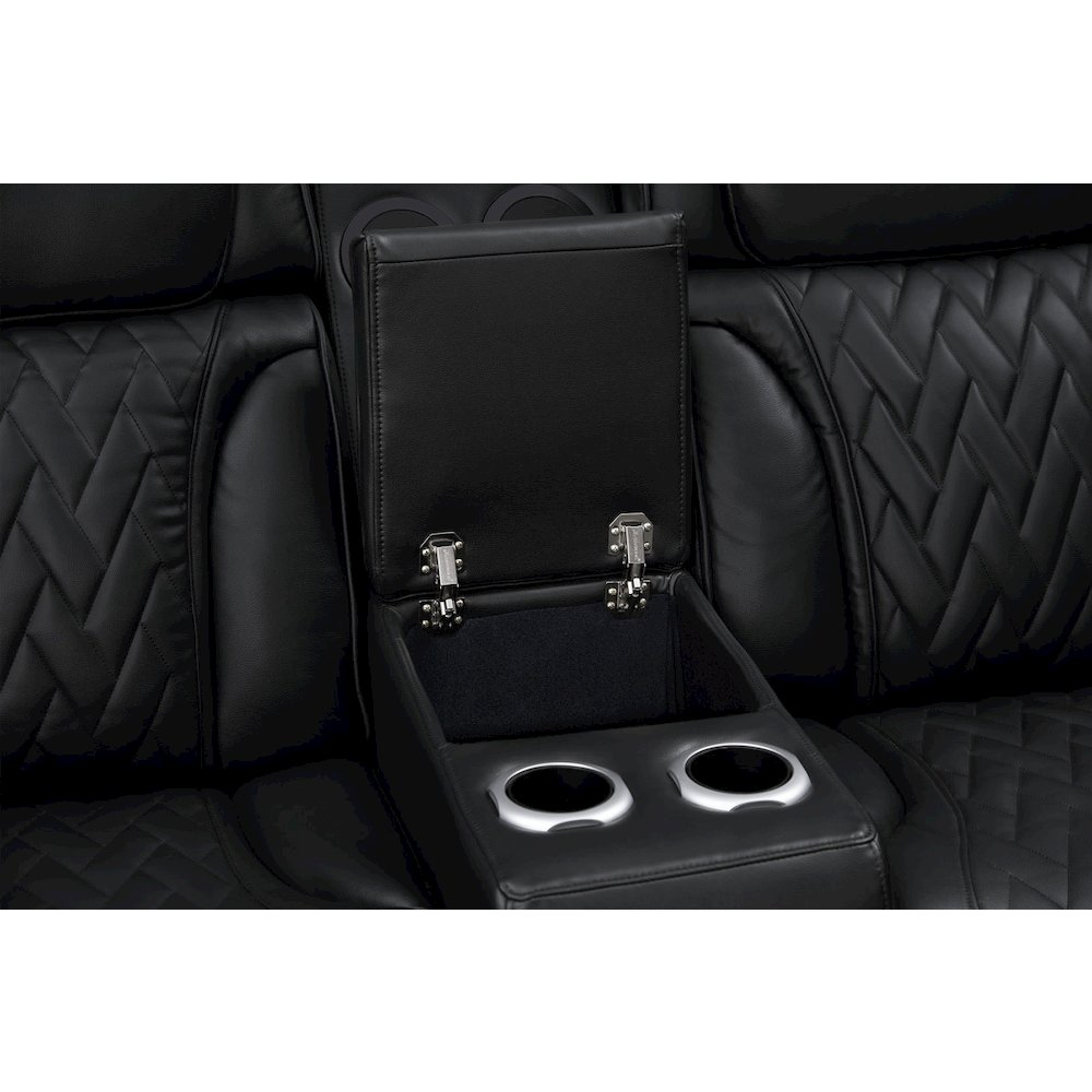 74″W Black Leather Aire Transformer Power Reclining Loveseat with Power Headrest