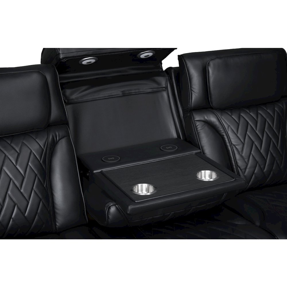 84″W Black Leather Aire Transformer Power Reclining Sofa with Power Headrest