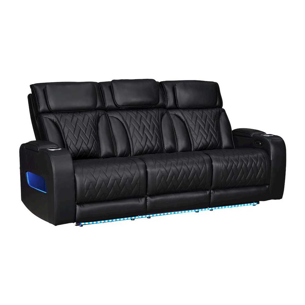 84″W Black Leather Aire Transformer Power Reclining Sofa with Power Headrest