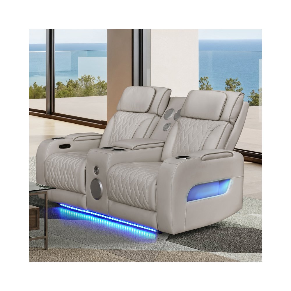 74″W Ice Leather Aire Transformer Power Reclining Loveseat with Power Headrest