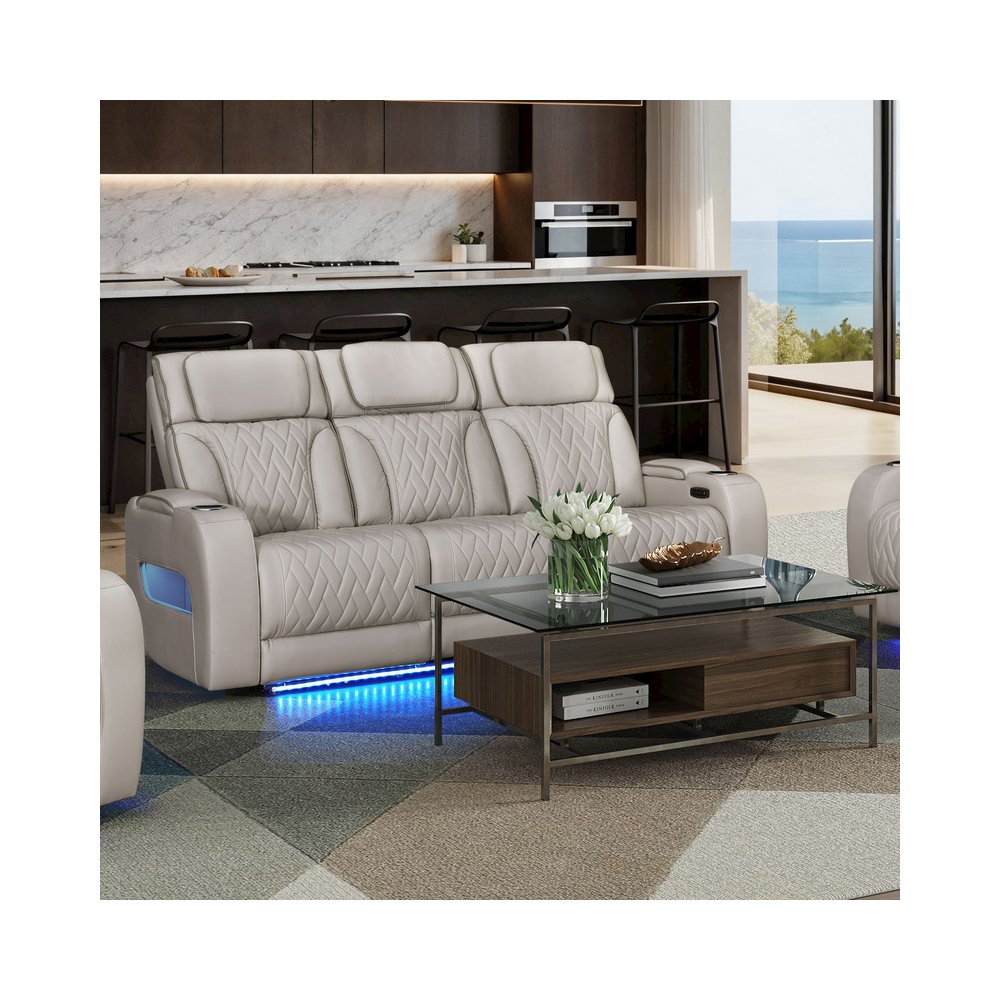 Jazz 84″W Ice Leather Aire Transformer Power Reclining Sofa with Power Headrest
