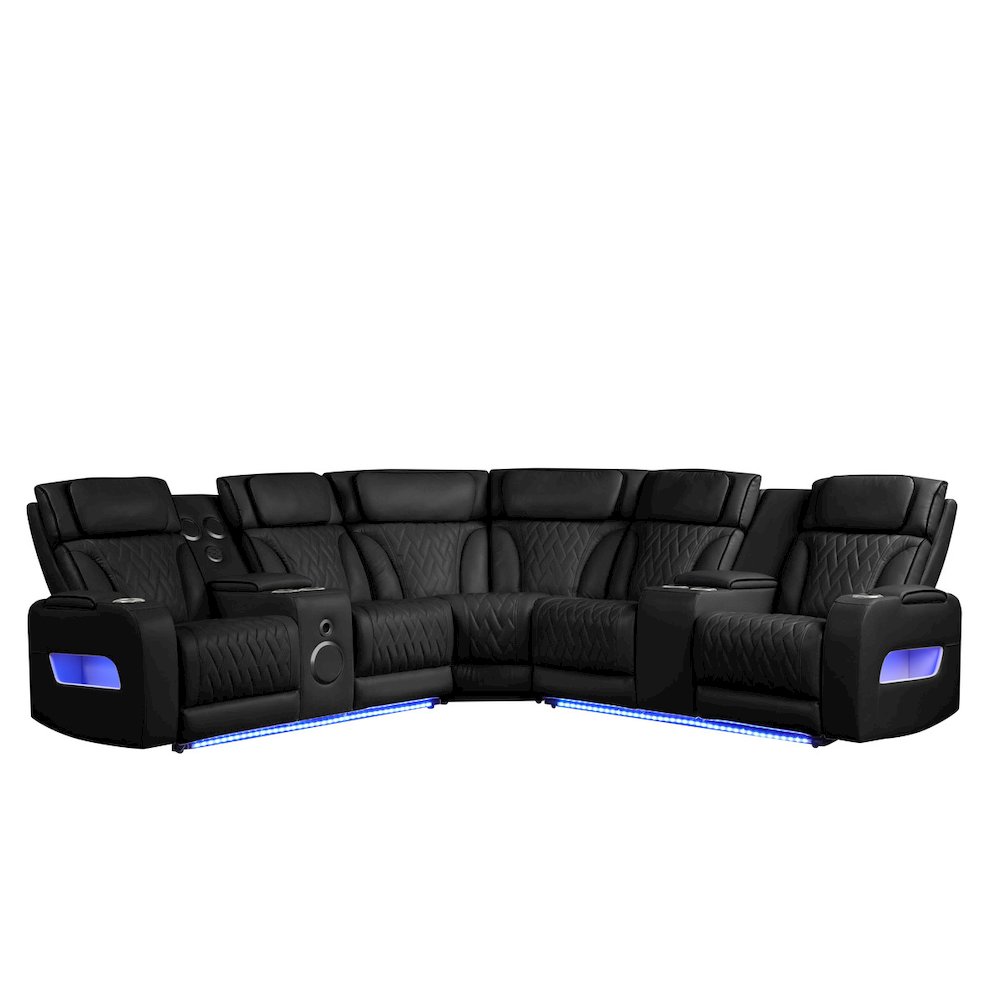 Jazz 117″W Black Leather Aire Transformer Power Reclining Sectional Sofa