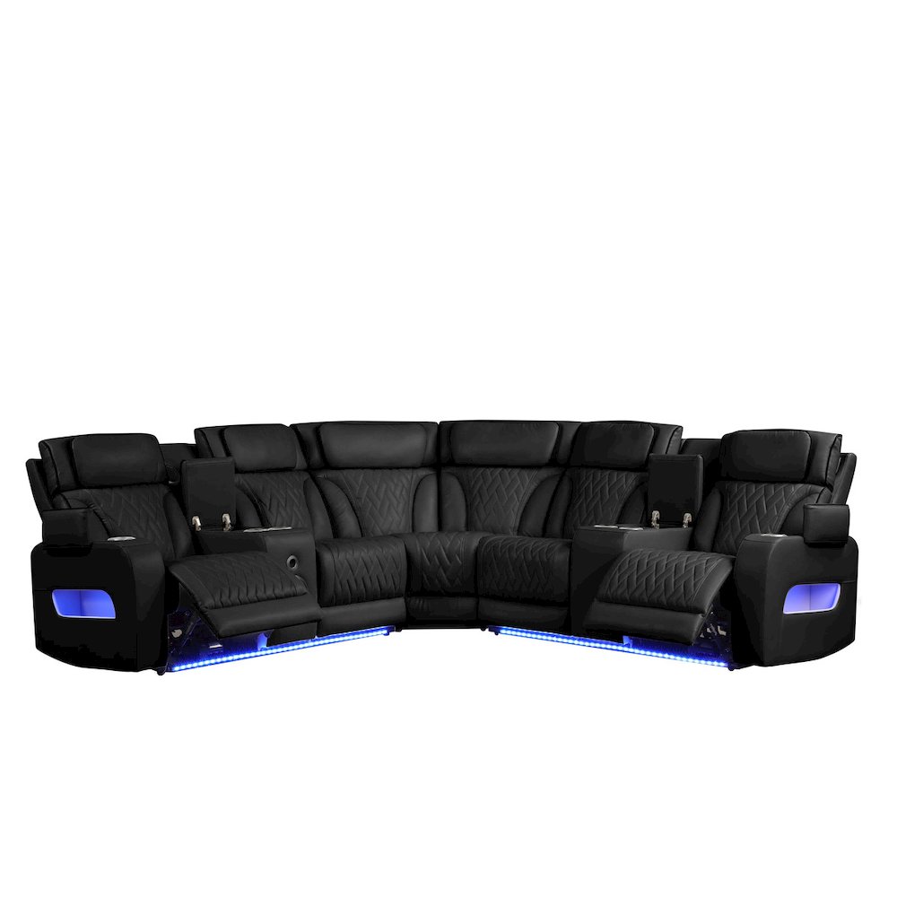Jazz 117″W Black Leather Aire Transformer Power Reclining Sectional Sofa