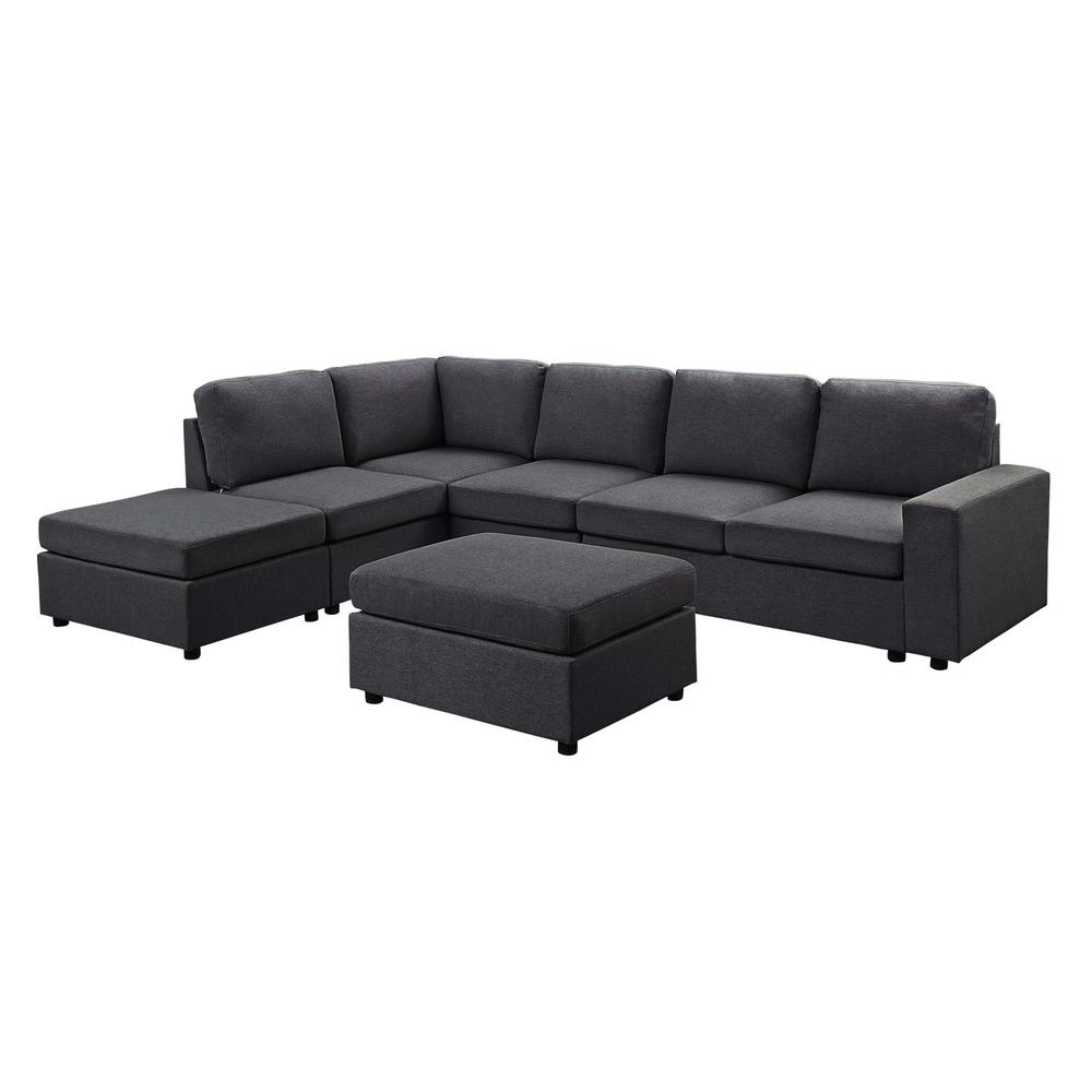 Marley Modular Sectional Sofa with Ottoman in Dark Gray Linen