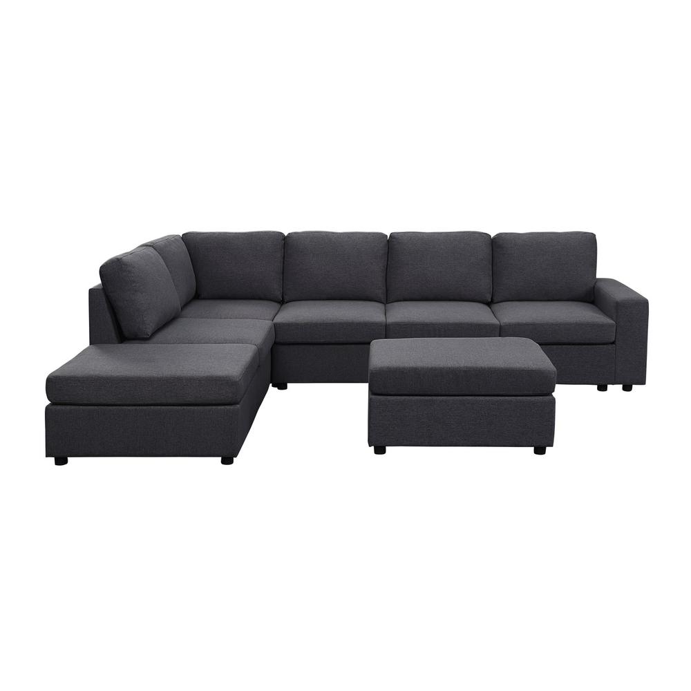 Marley Modular Sectional Sofa with Ottoman in Dark Gray Linen