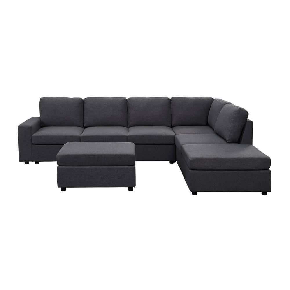 Marley Modular Sectional Sofa with Ottoman in Dark Gray Linen