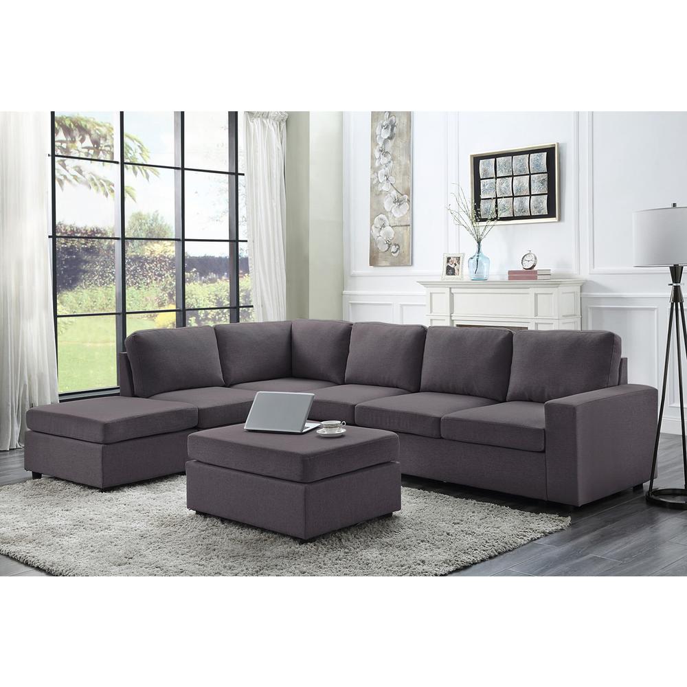 LILOLA Cassia Modular Sectional Sofa with Ottoman in Dark Gray Linen