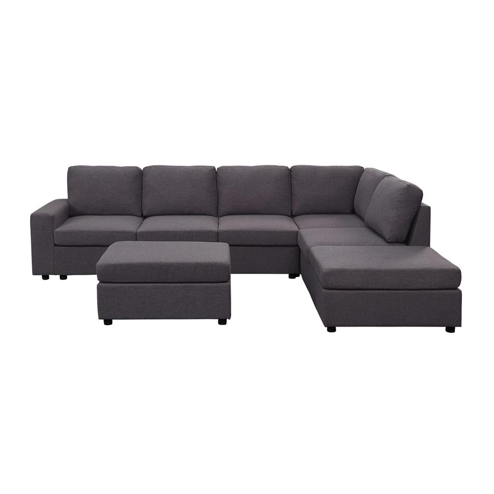 LILOLA Cassia Modular Sectional Sofa with Ottoman in Dark Gray Linen