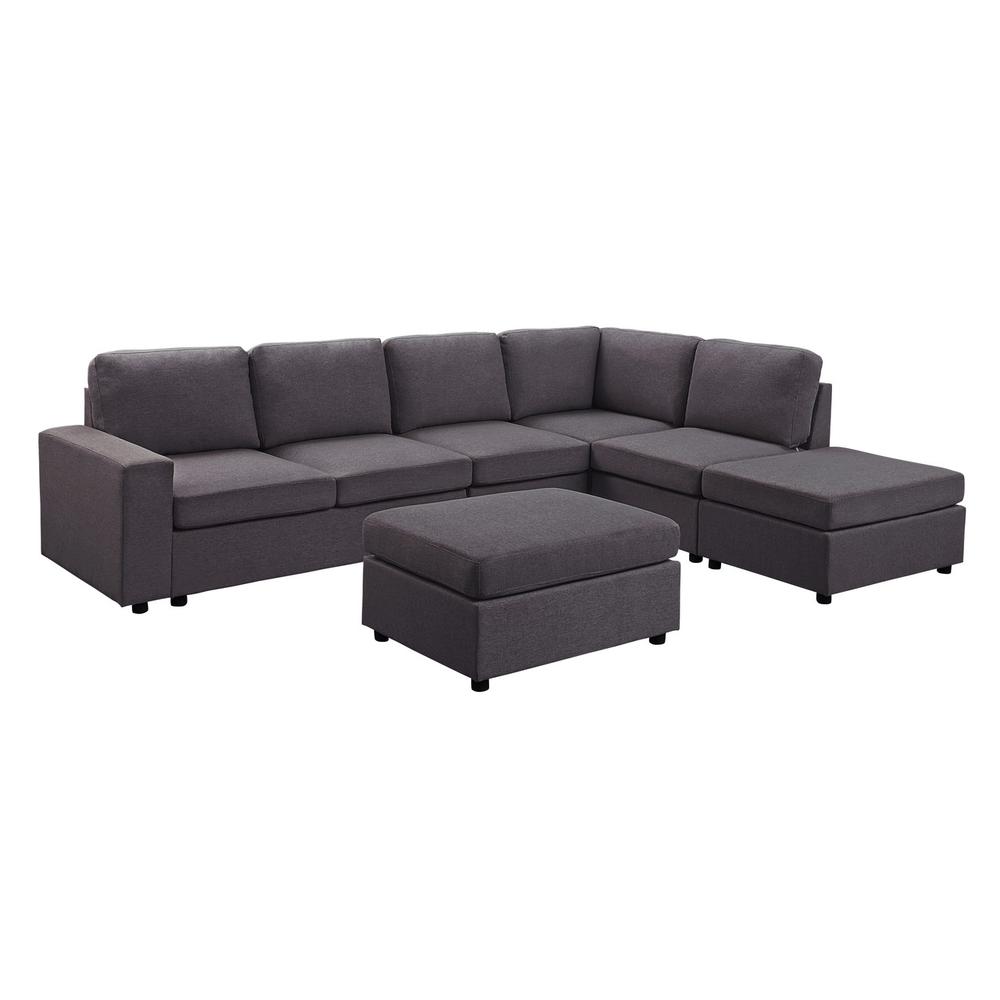 LILOLA Cassia Modular Sectional Sofa with Ottoman in Dark Gray Linen
