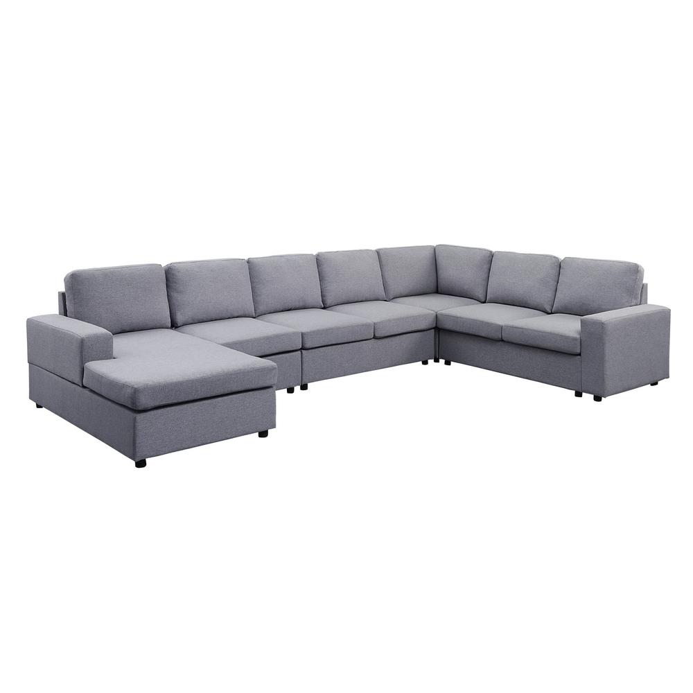 Hayden Light Gray Linen 7 Seat Reversible Modular Sectional Sofa Chaise