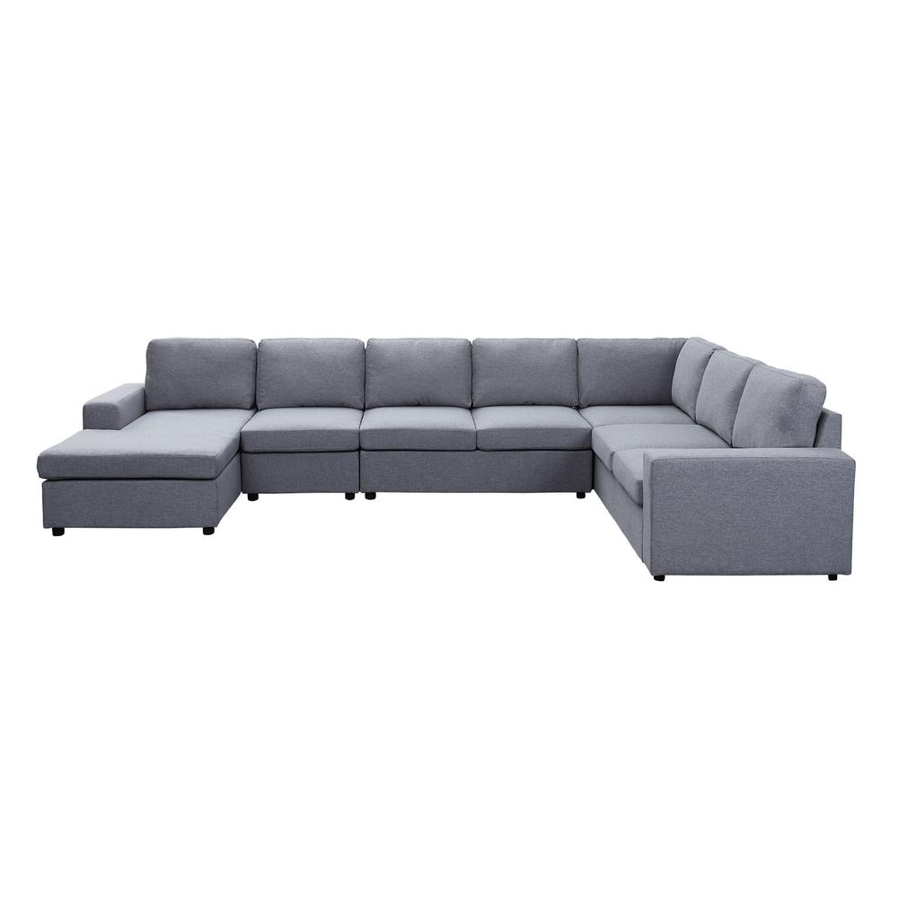 Hayden Light Gray Linen 7 Seat Reversible Modular Sectional Sofa Chaise