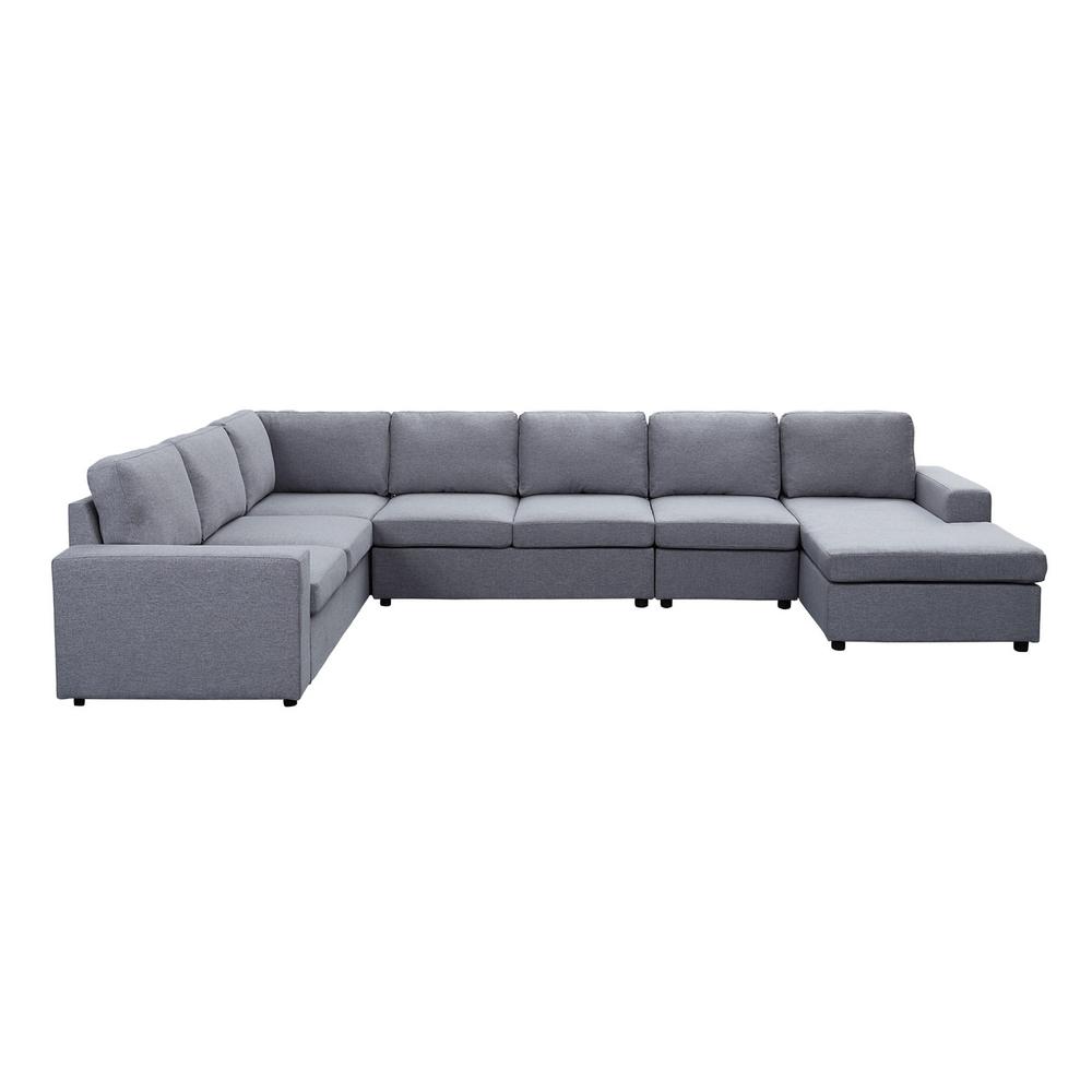 Hayden Light Gray Linen 7 Seat Reversible Modular Sectional Sofa Chaise
