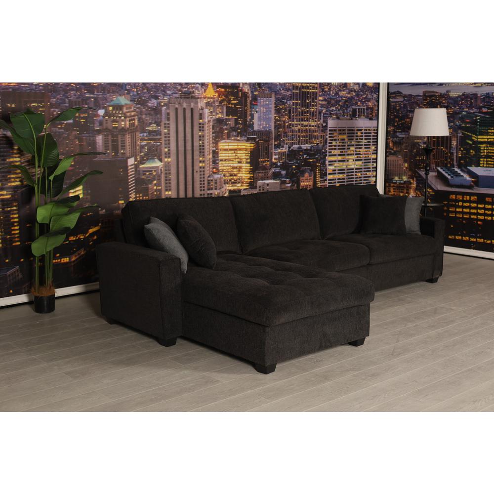 Polaris Black Chenille 125″W Reversible Sectional Sofa