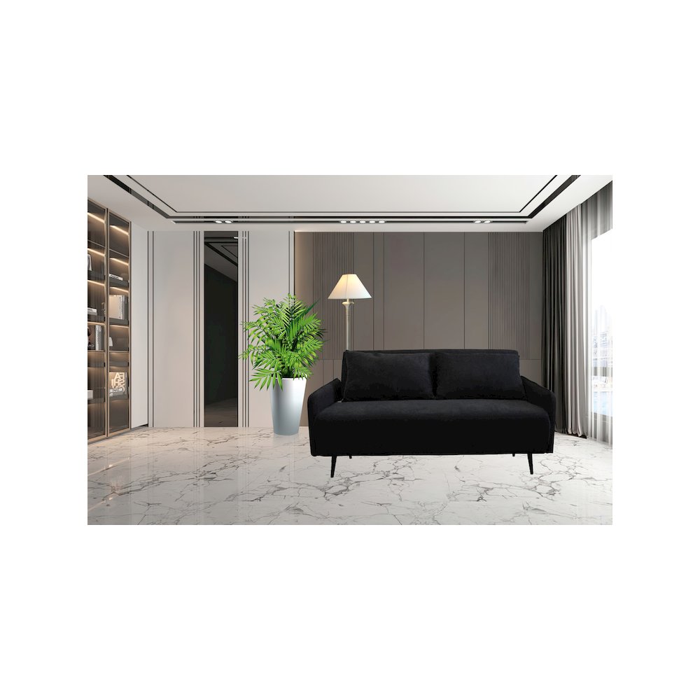 Lawson 61″W Black Fabric Convertible Loveseat Sleeper with Pillows