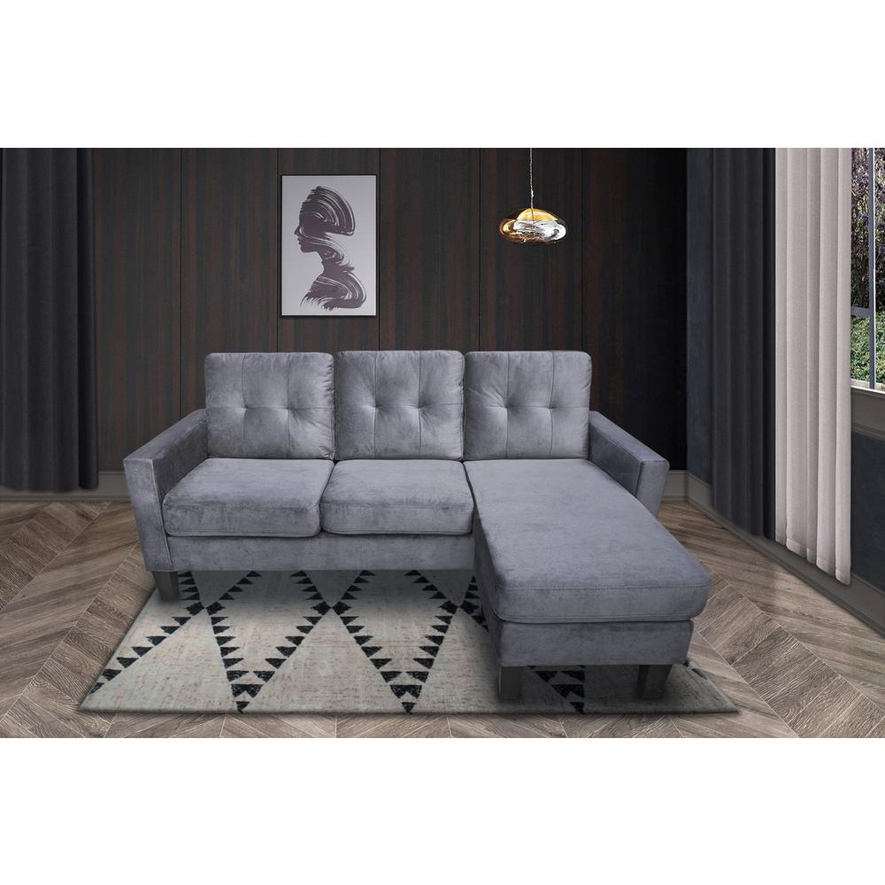 Gray Velvet Reversible Sectional Sofa Chaise