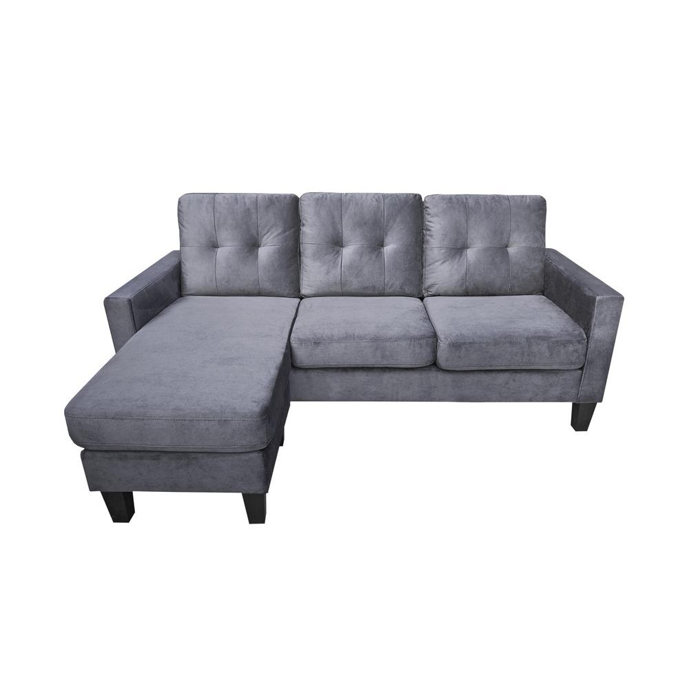 Gray Velvet Reversible Sectional Sofa Chaise