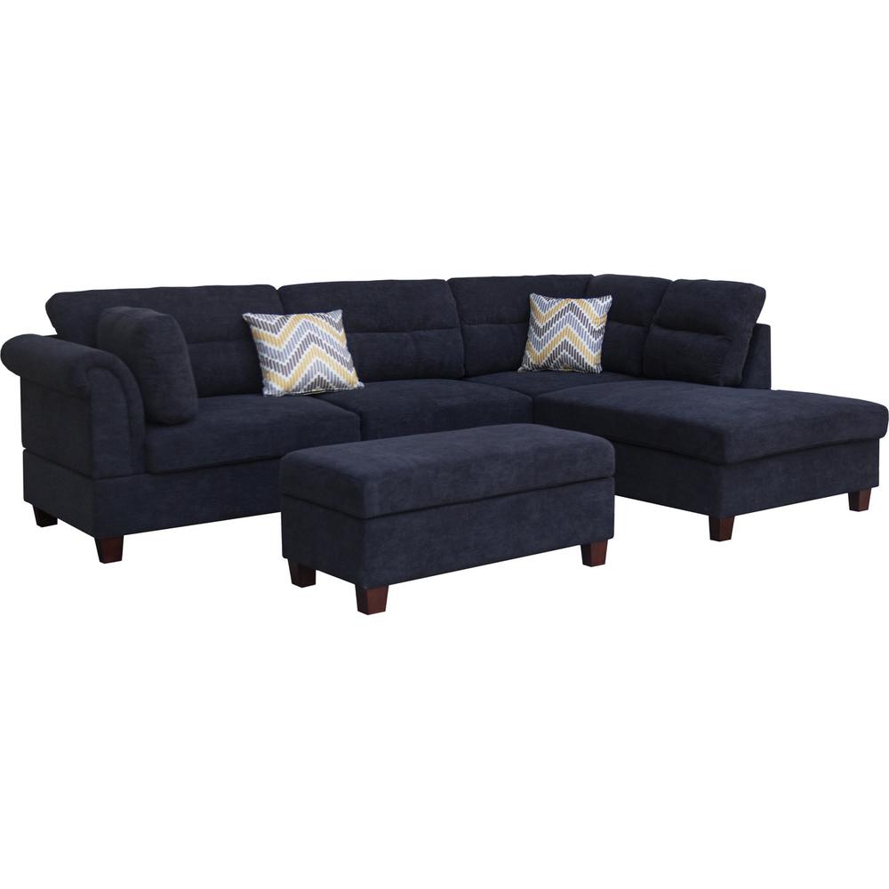 Diego Black Fabric Sectional Sofa with Right Facing Chaise