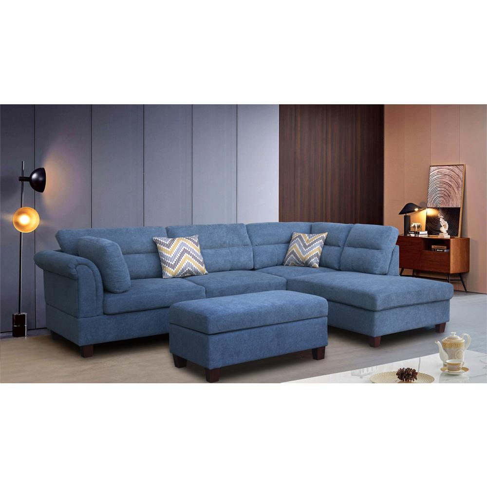 Diego Blue Fabric Sectional Sofa with Right Facing Chaise