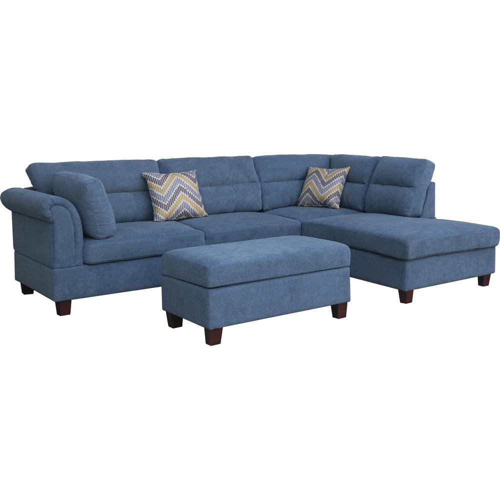 Diego Blue Fabric Sectional Sofa with Right Facing Chaise