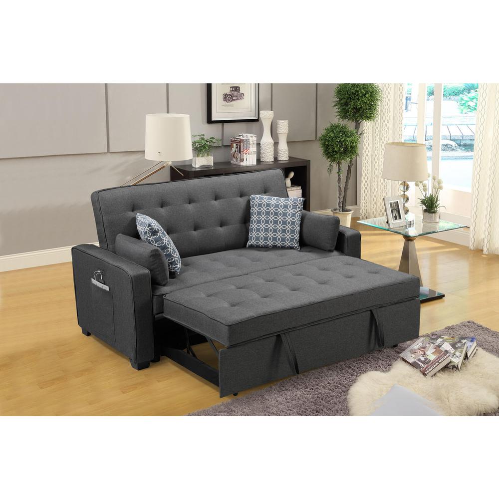 70″W Modern Gray Fabric Sleeper Sofa with 2 USB Charging Ports and 4 Pillows