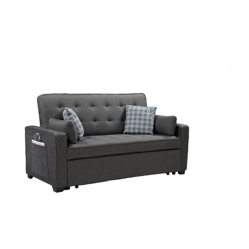 70″W Modern Gray Fabric Sleeper Sofa with 2 USB Charging Ports and 4 Pillows