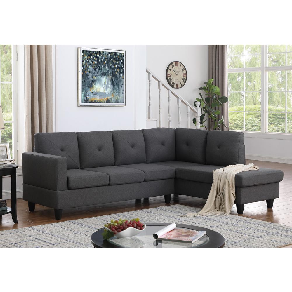 Santiago Dark Gray Linen Sectional Sofa with Right Facing Chaise