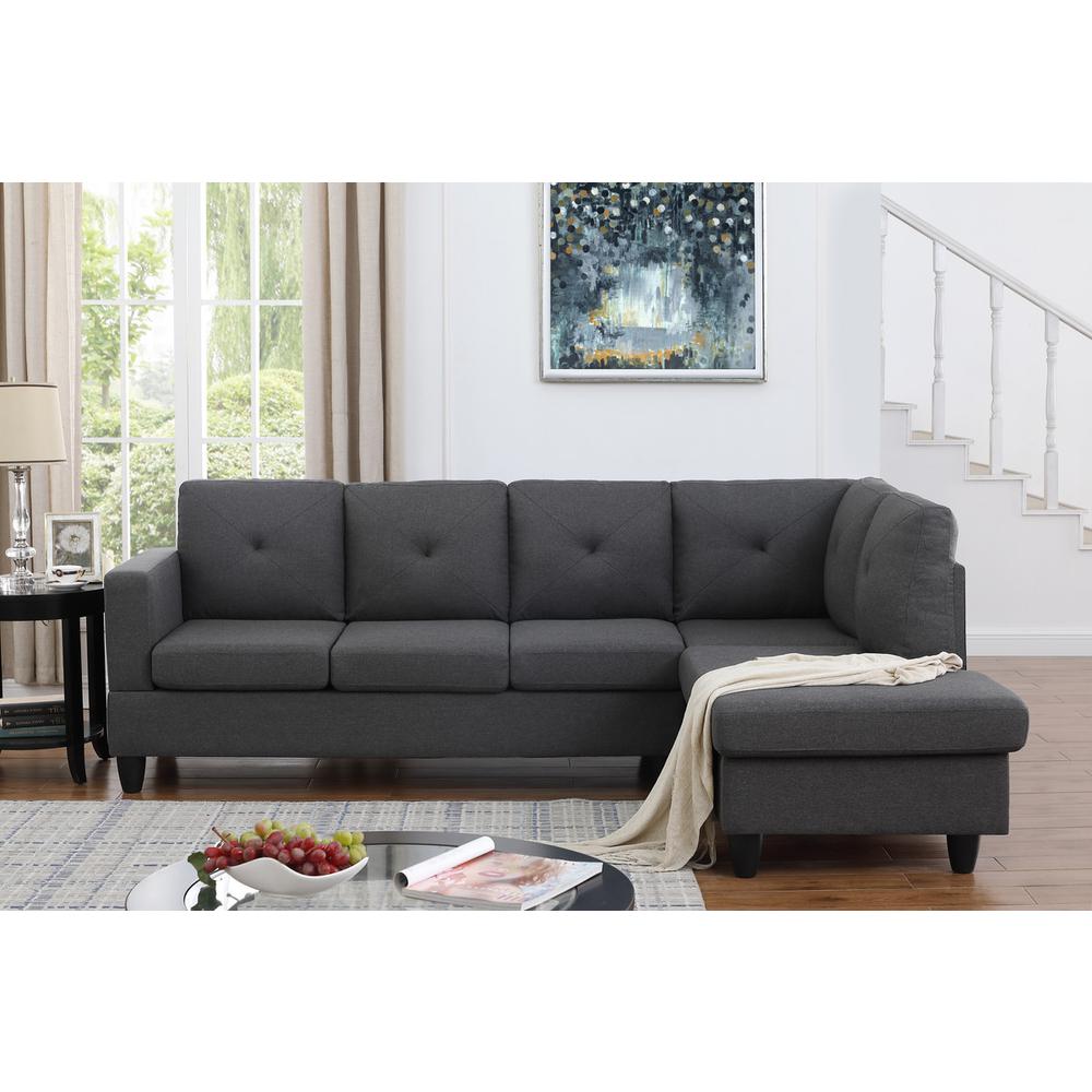 Santiago Dark Gray Linen Sectional Sofa with Right Facing Chaise