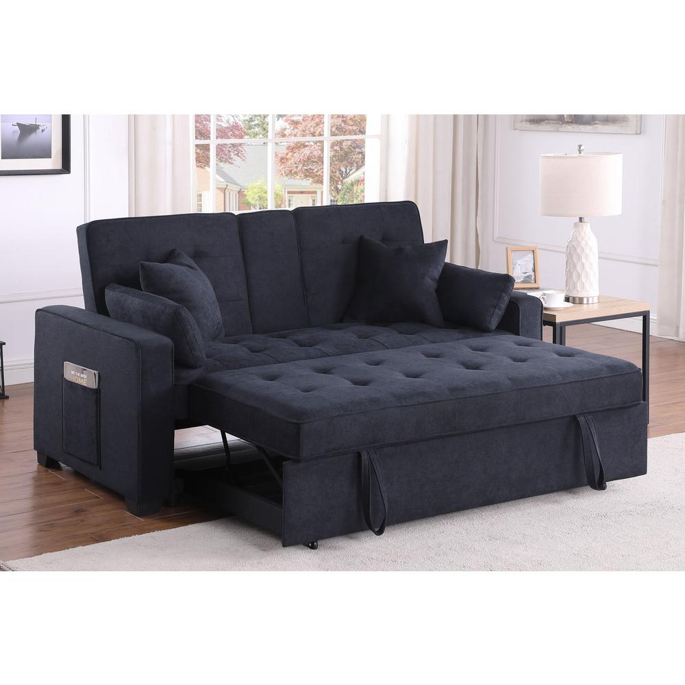 69.5″W Dark Gray Woven Fabric Convertible Sleeper Loveseat with Cup Holder