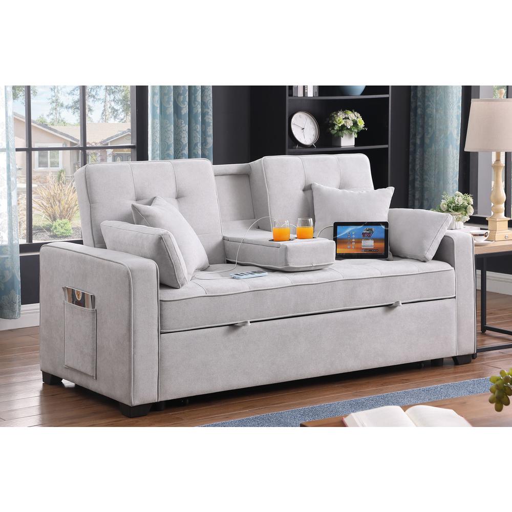 Cody II 69.5″W Light Gray Woven Fabric Convertible Sleeper Loveseat