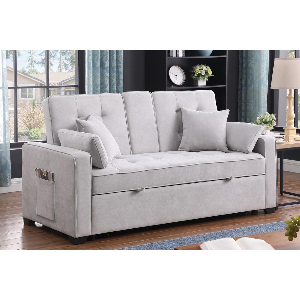 Cody II 69.5″W Light Gray Woven Fabric Convertible Sleeper Loveseat