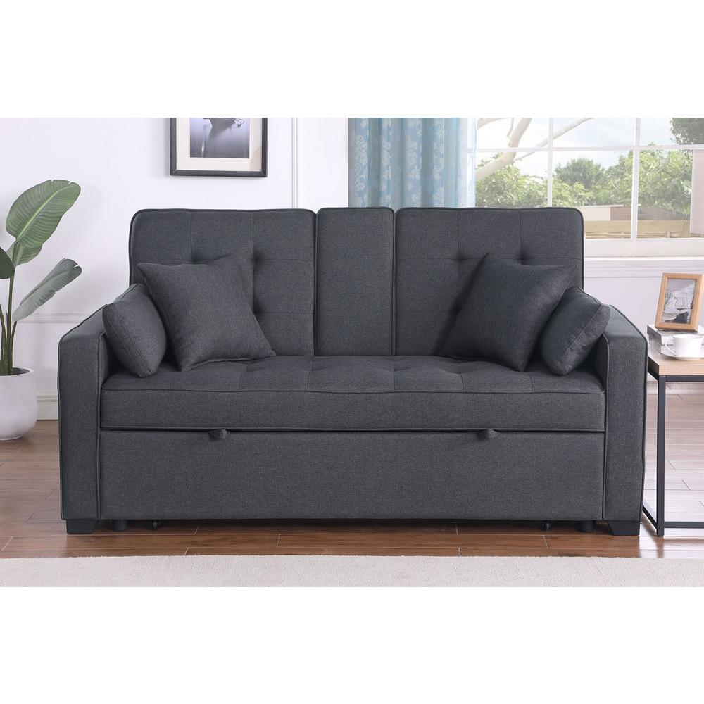69.5″W Dark Gray Linen Convertible Sleeper Loveseat with Cup Holder