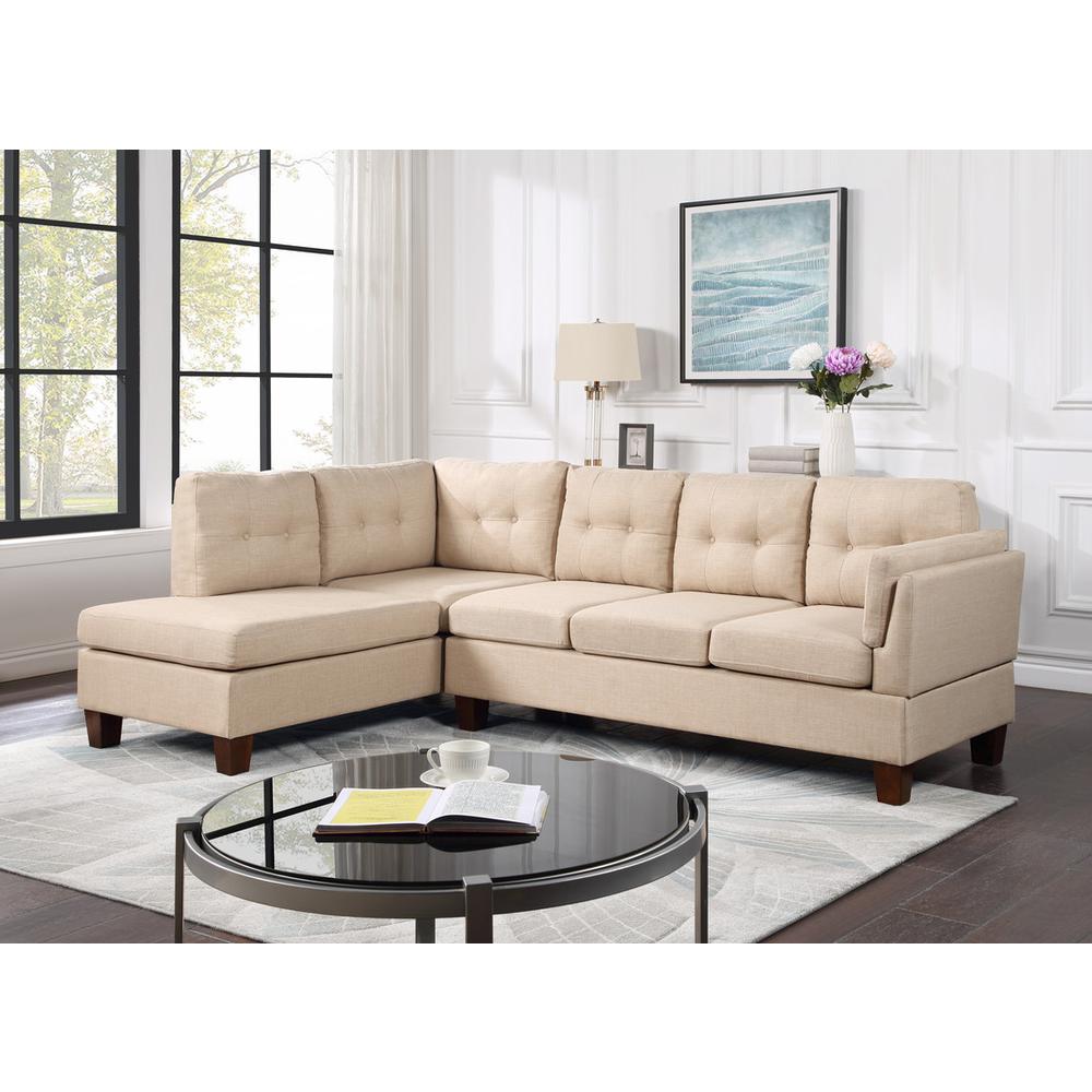 Dalia Khaki Linen Modern Sectional Sofa with Left Facing Chaise