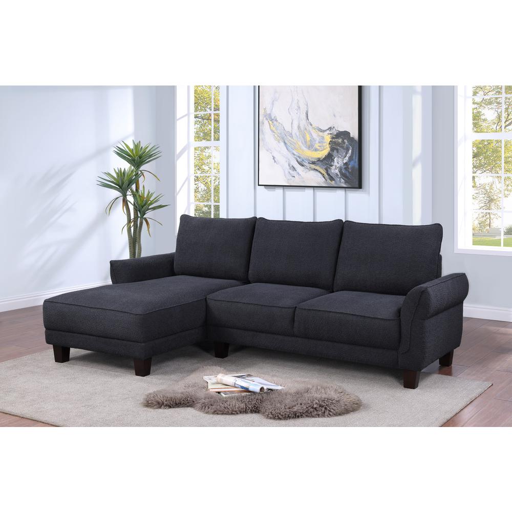 Black Sherpa Sectional Sofa with Left-Facing Chaise