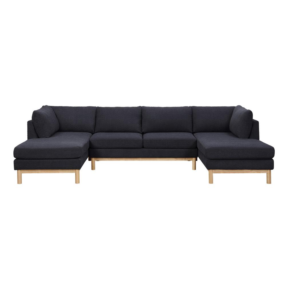 Black Sherpa 124″ Wide Double Chaise U-Shape Sectional Sofa