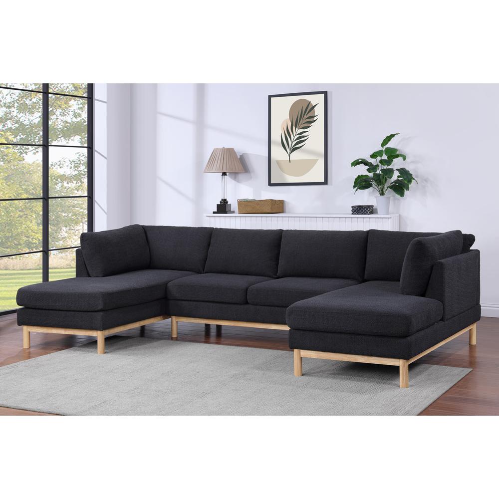 Black Sherpa 124″ Wide Double Chaise U-Shape Sectional Sofa