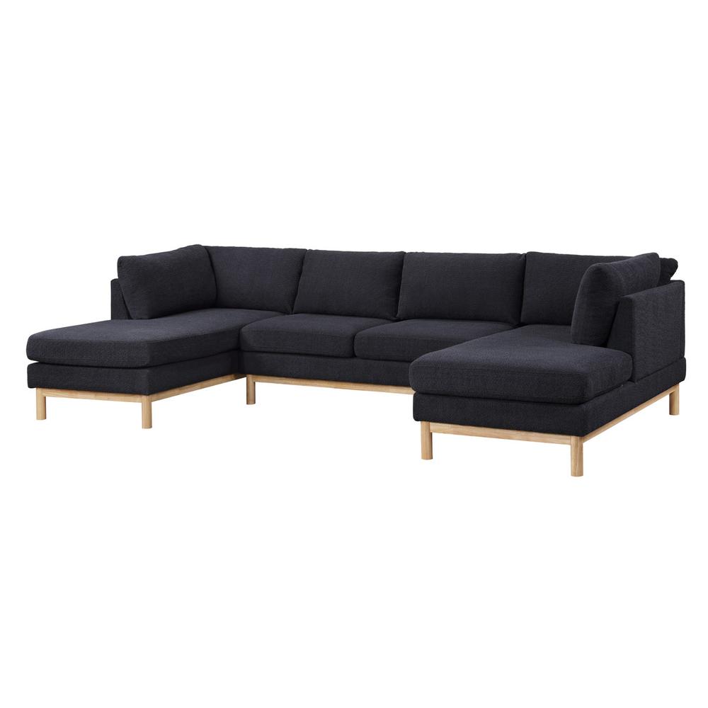 Black Sherpa 124″ Wide Double Chaise U-Shape Sectional Sofa