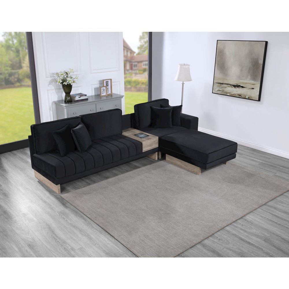 Memphis 122.5″W Black Velvet Reversible Sectional Sofa Ottoman