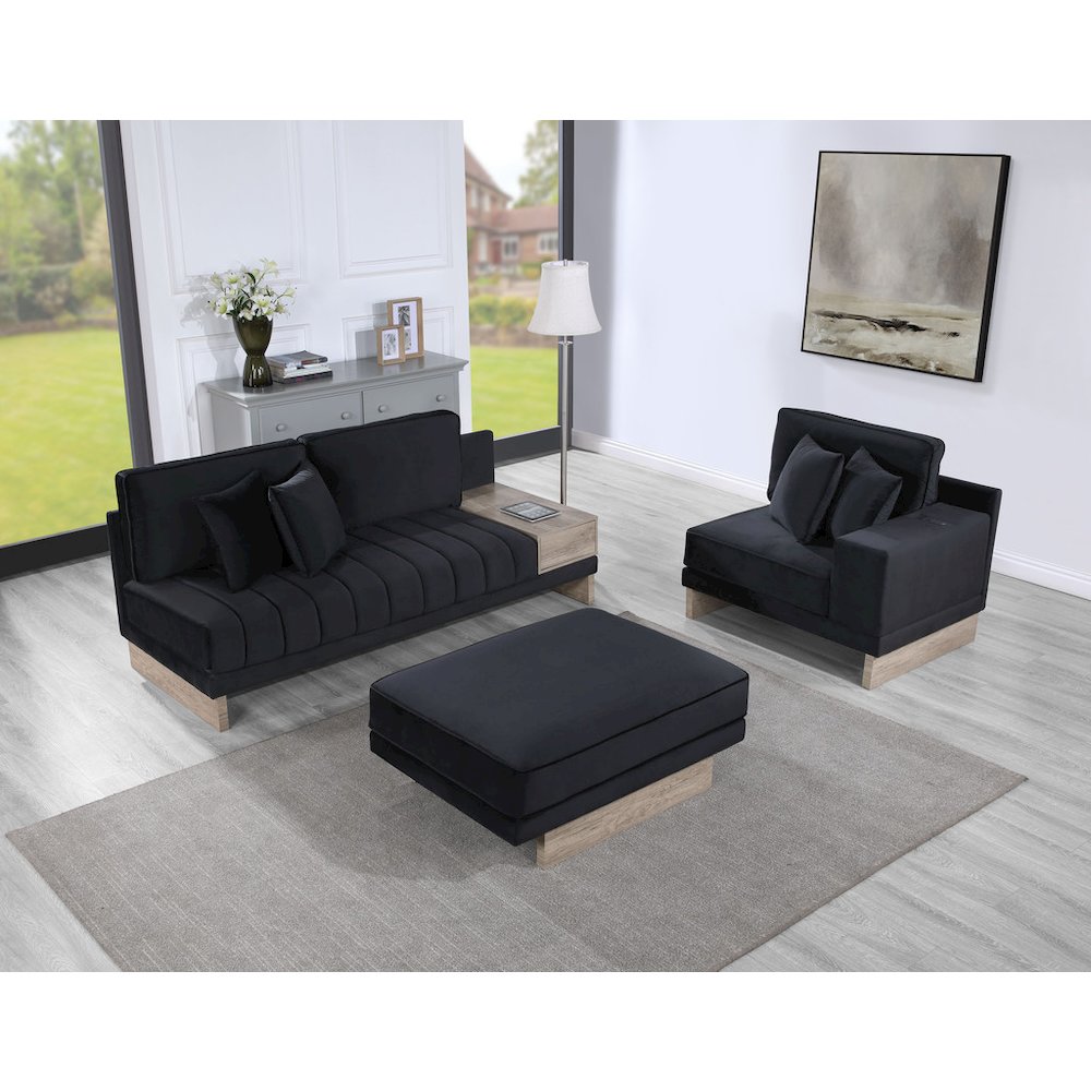 Memphis 122.5″W Black Velvet Reversible Sectional Sofa Ottoman