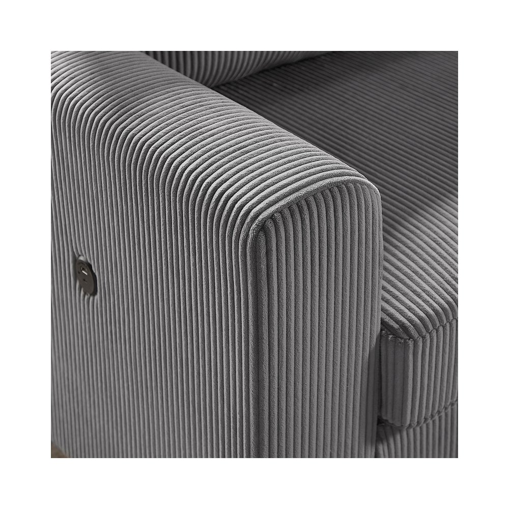 Rowan 107″W Dark Gray Corduroy Fabric Sectional Sofa with Right Facing Chaise