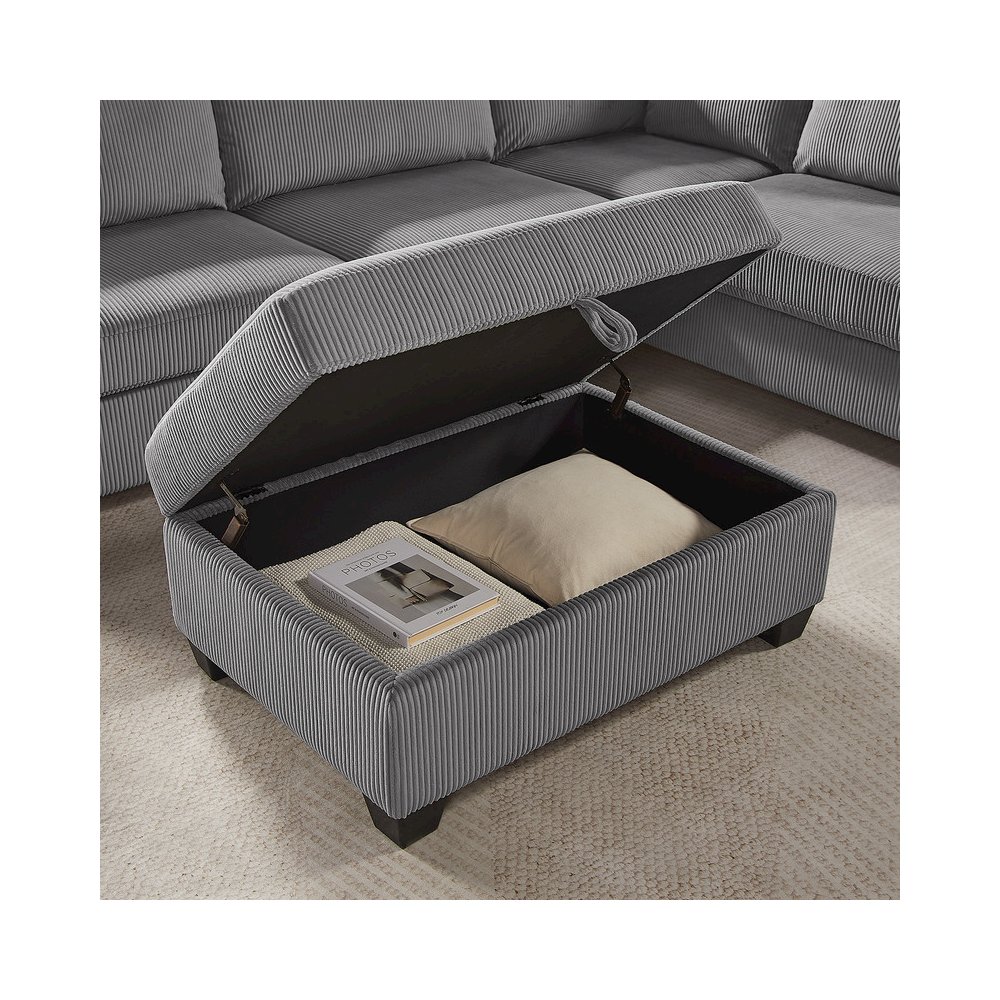 Rowan 107″W Dark Gray Corduroy Fabric Sectional Sofa with Right Facing Chaise