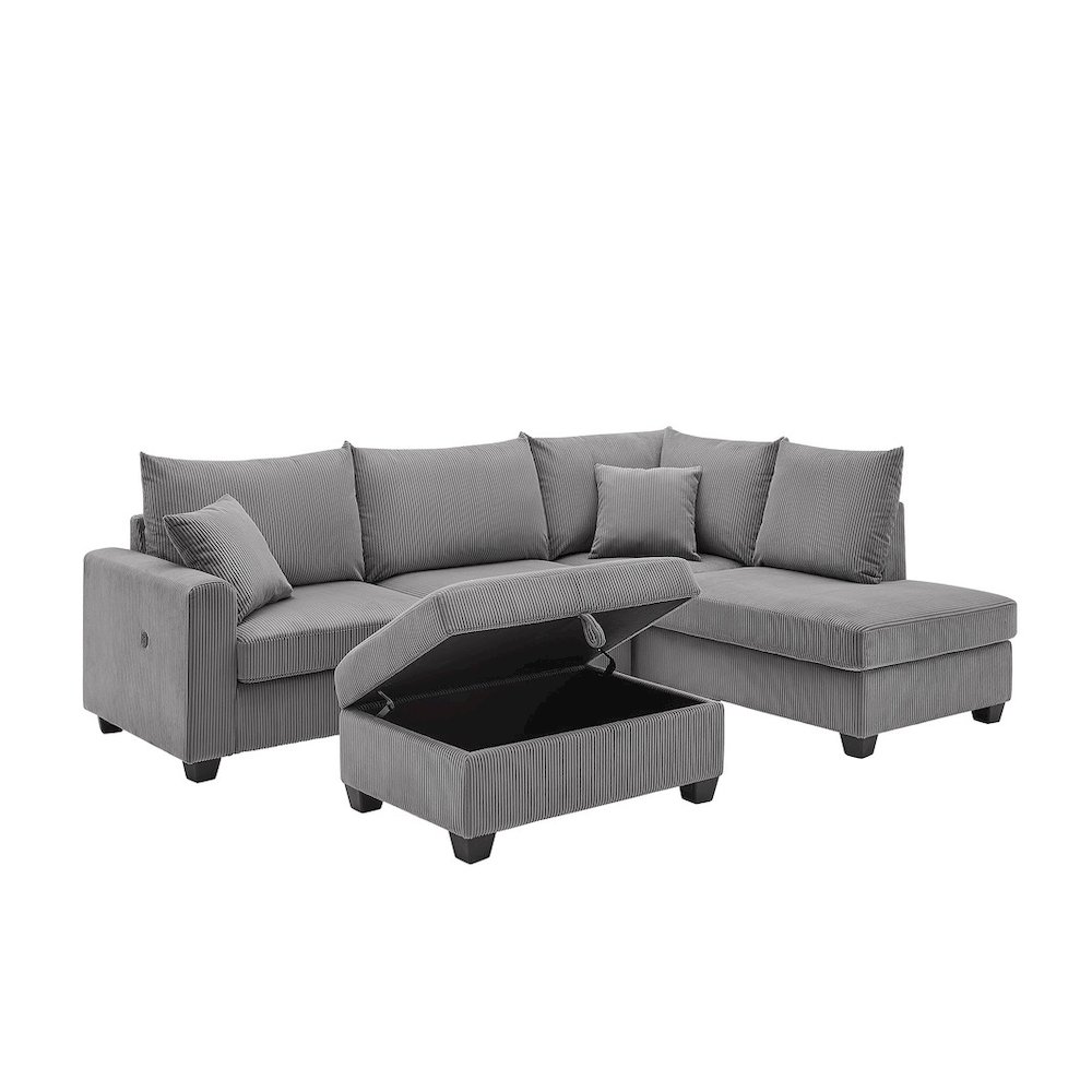 Rowan 107″W Dark Gray Corduroy Fabric Sectional Sofa with Right Facing Chaise