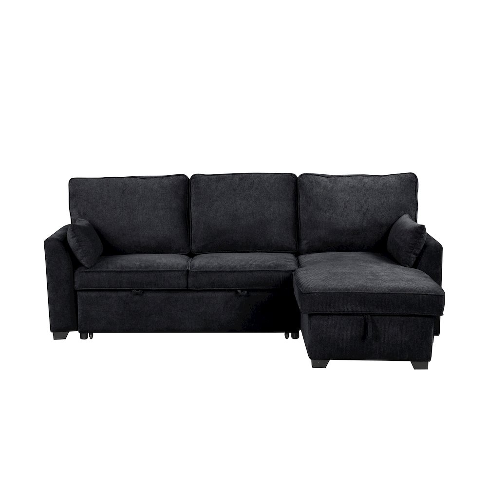 92″W Black Fabric Sleeper Sectional with Reversible Storage Chaise
