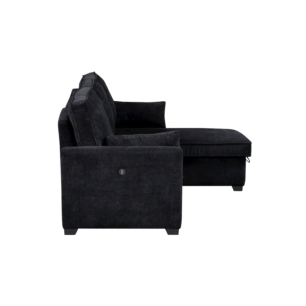 92″W Black Fabric Sleeper Sectional with Reversible Storage Chaise