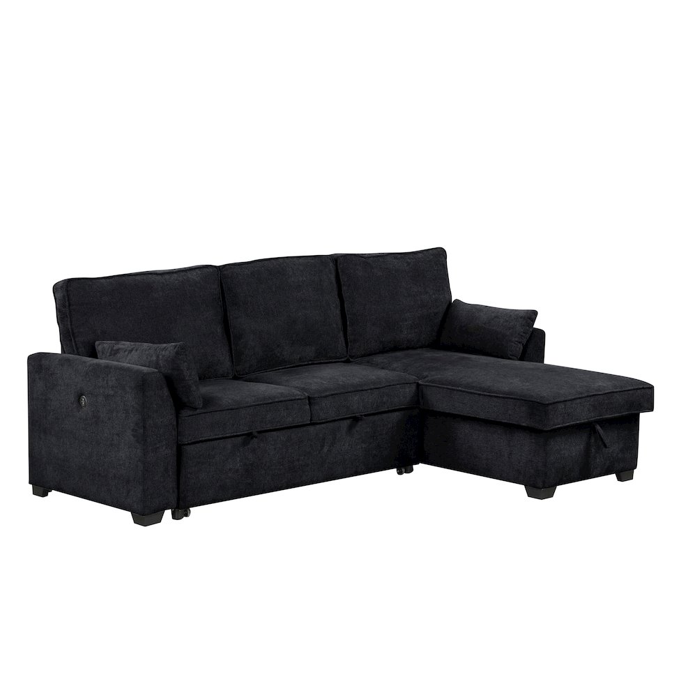 92″W Black Fabric Sleeper Sectional with Reversible Storage Chaise