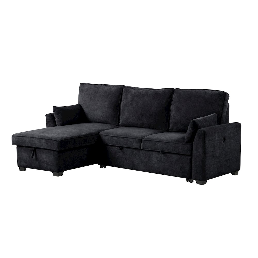 92″W Black Fabric Sleeper Sectional with Reversible Storage Chaise