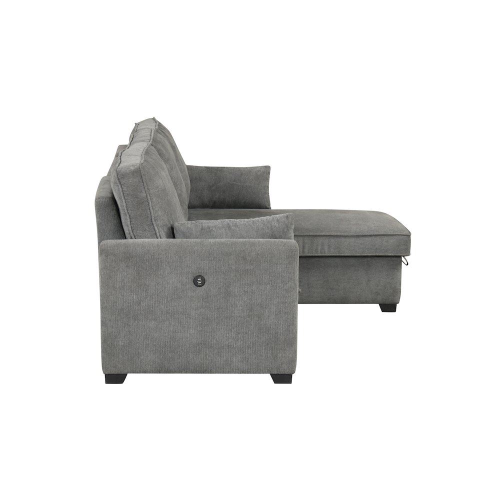 92″W Gray Fabric Sleeper Sectional with Reversible Storage Chaise